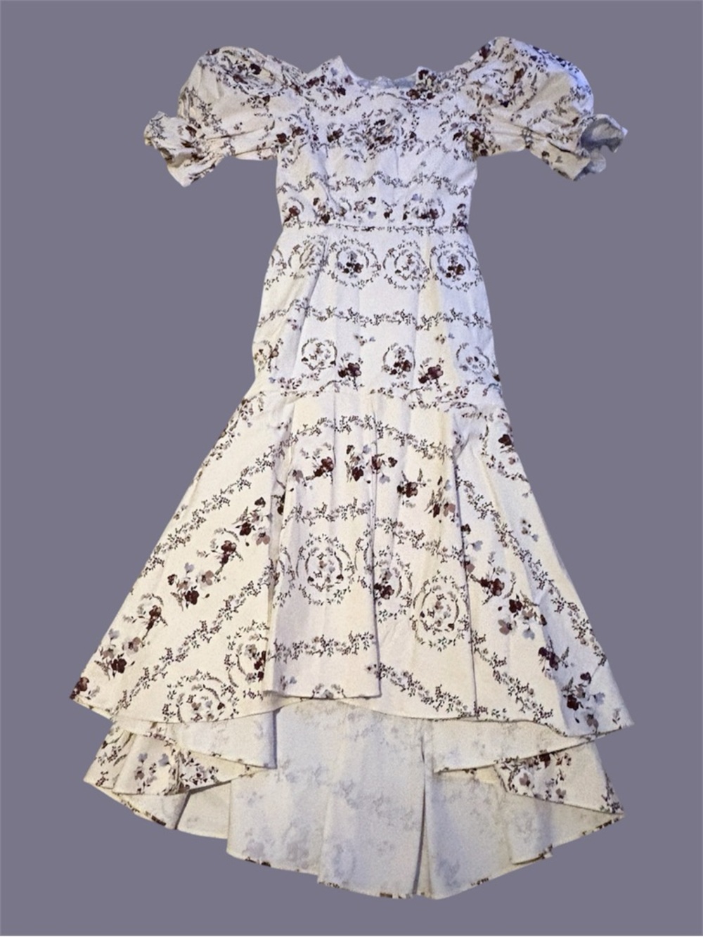 ANTONIO MELANI Cream Victorian a tiered Maxi Dress with Brown Floral Print